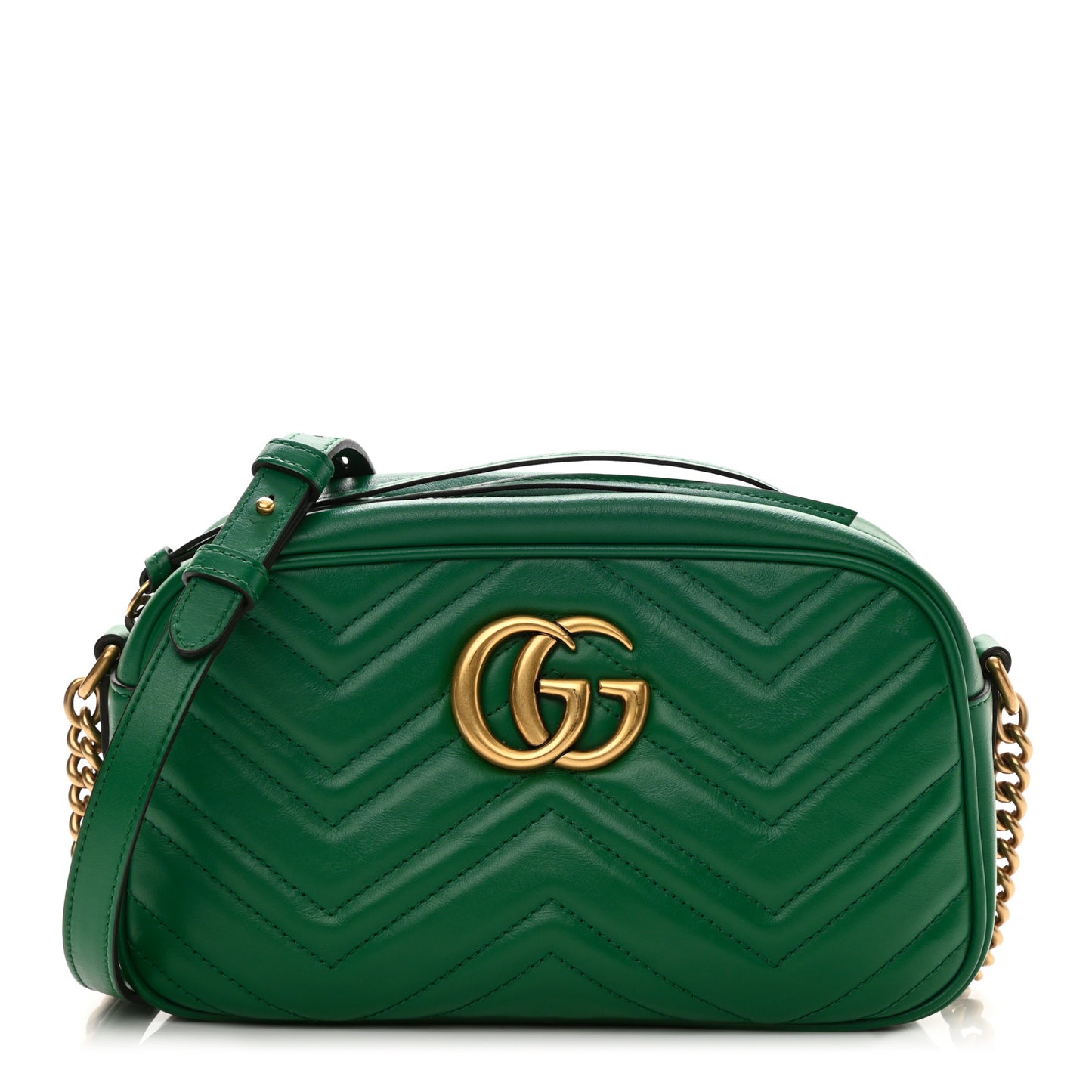 Calfskin Matelasse Small GG Marmont Chain Shoulder Bag Emerald Green