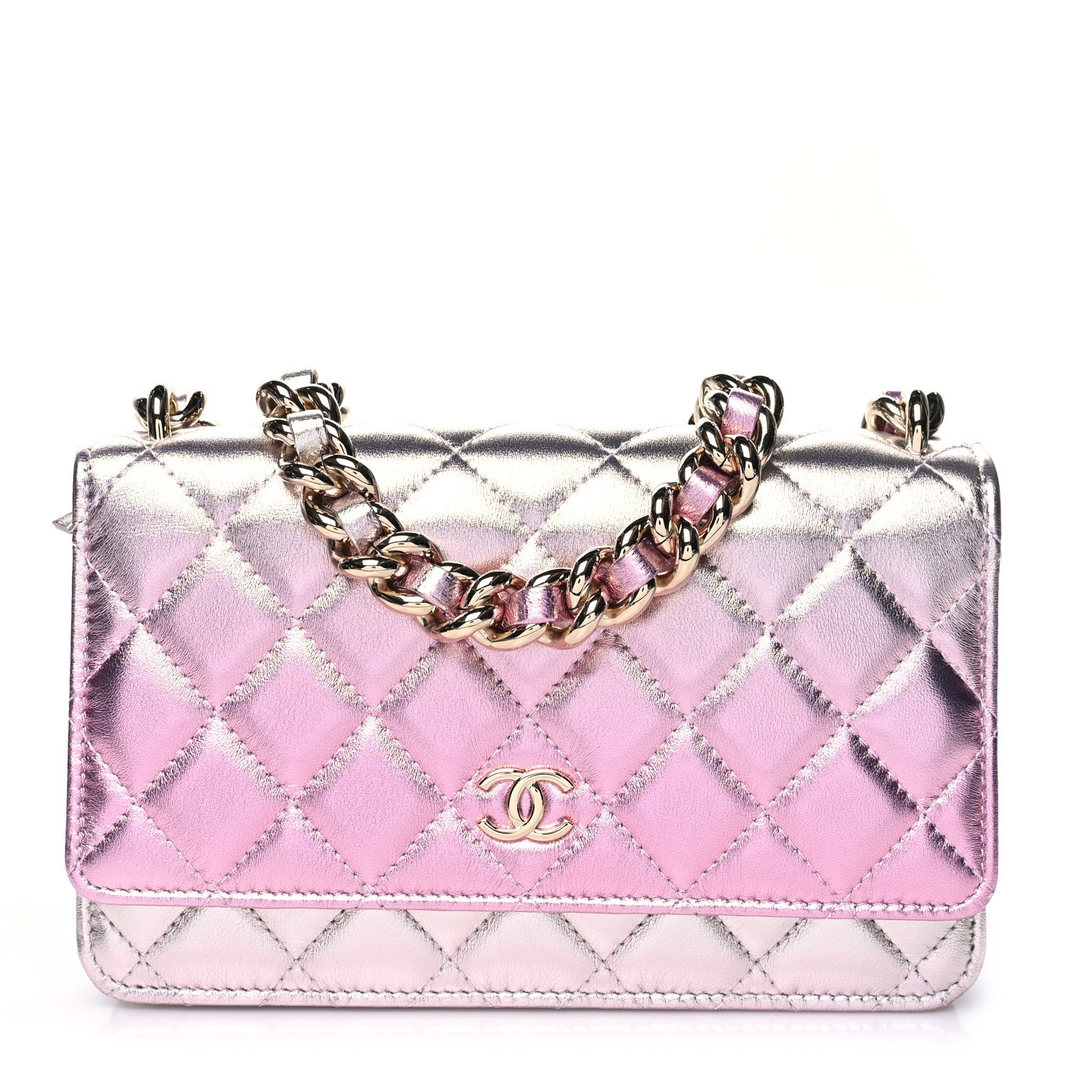 Chanel Gradient Metallic Lambskin Quilted Like A Wallet Wallet On Chain WOC Gold Pink 1 of 12