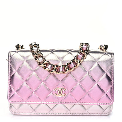 Chanel Gradient Metallic Lambskin Quilted Like A Wallet Wallet On Chain WOC Gold Pink 1 of 12