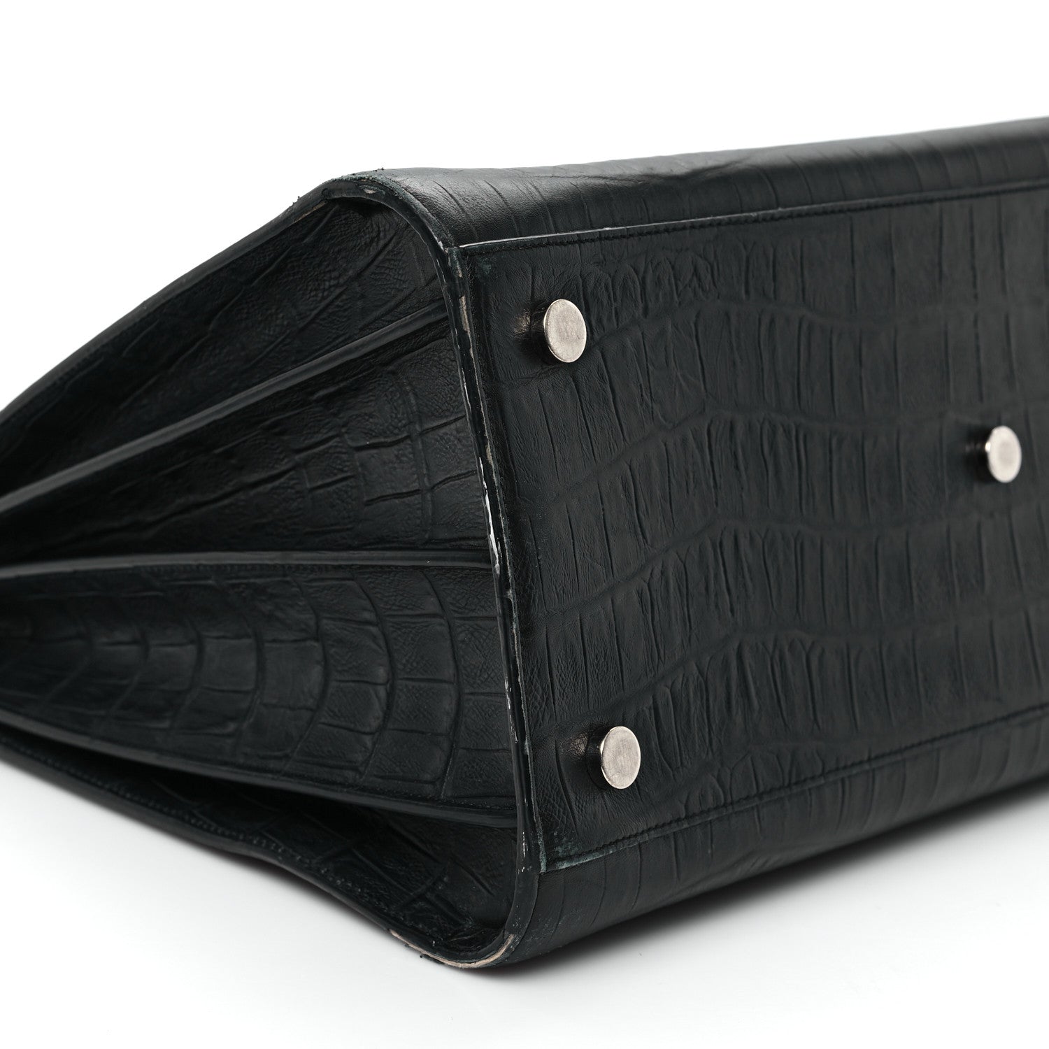 Saint Laurent Calfskin Crocodile Embossed Large Sac De Jour Carryall Black 10 of 13