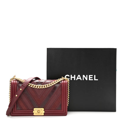 Chanel Caviar Suede Calfskin Chevron New Medium Boy Flap Burgundy 10 of 10