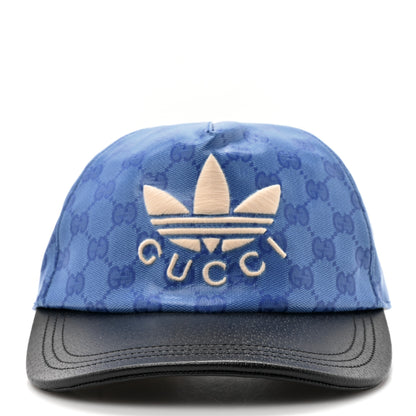 Gucci X ADIDAS Crystal Monogram Textured Dollar Calfskin Trefoil Embroidered Stefanos Baseball Hat XL Bright Splash Black 3 of 10