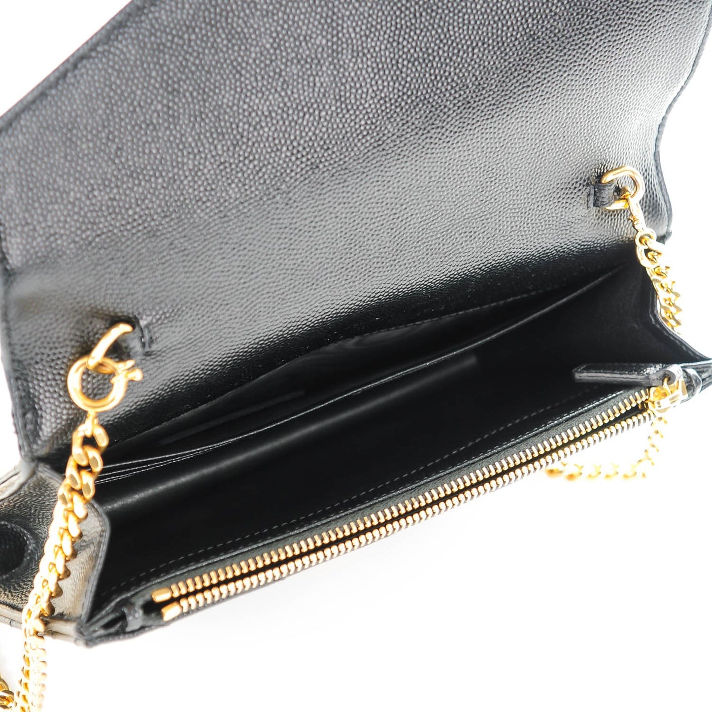 Grain De Poudre Matelasse Chevron Monogram Chain Wallet Black