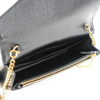 Saint Laurent Grain De Poudre Matelasse Chevron Monogram Chain Wallet Black 6 of 7
