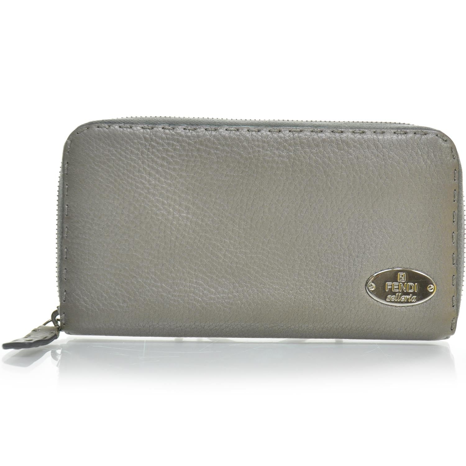 Fendi Calfskin Romano Selleria Zip Around Wallet Silver 1 of 8