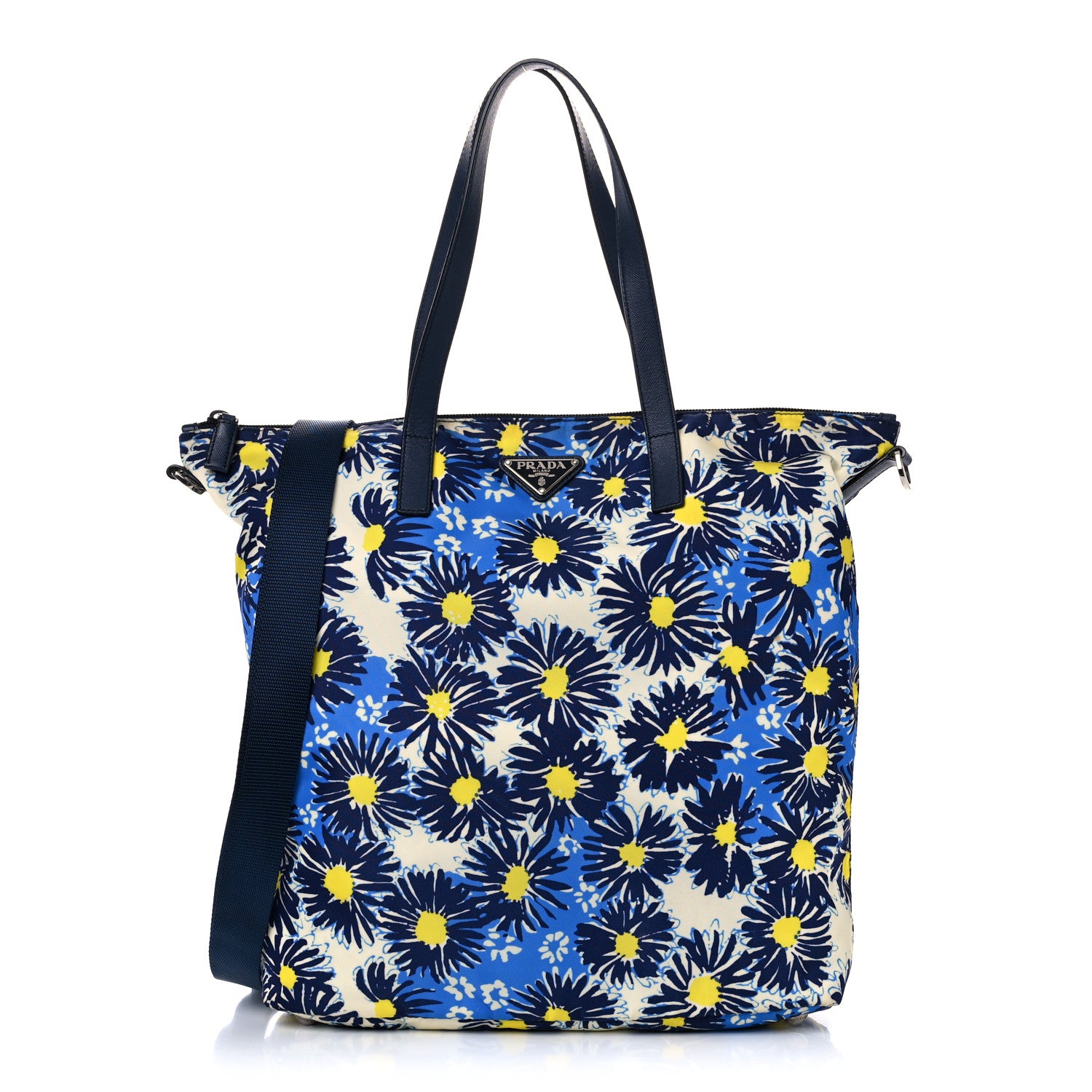 Prada Tessuto Nylon Saffiano Floral Print Tote Bluette Dis Primule 1 of 12