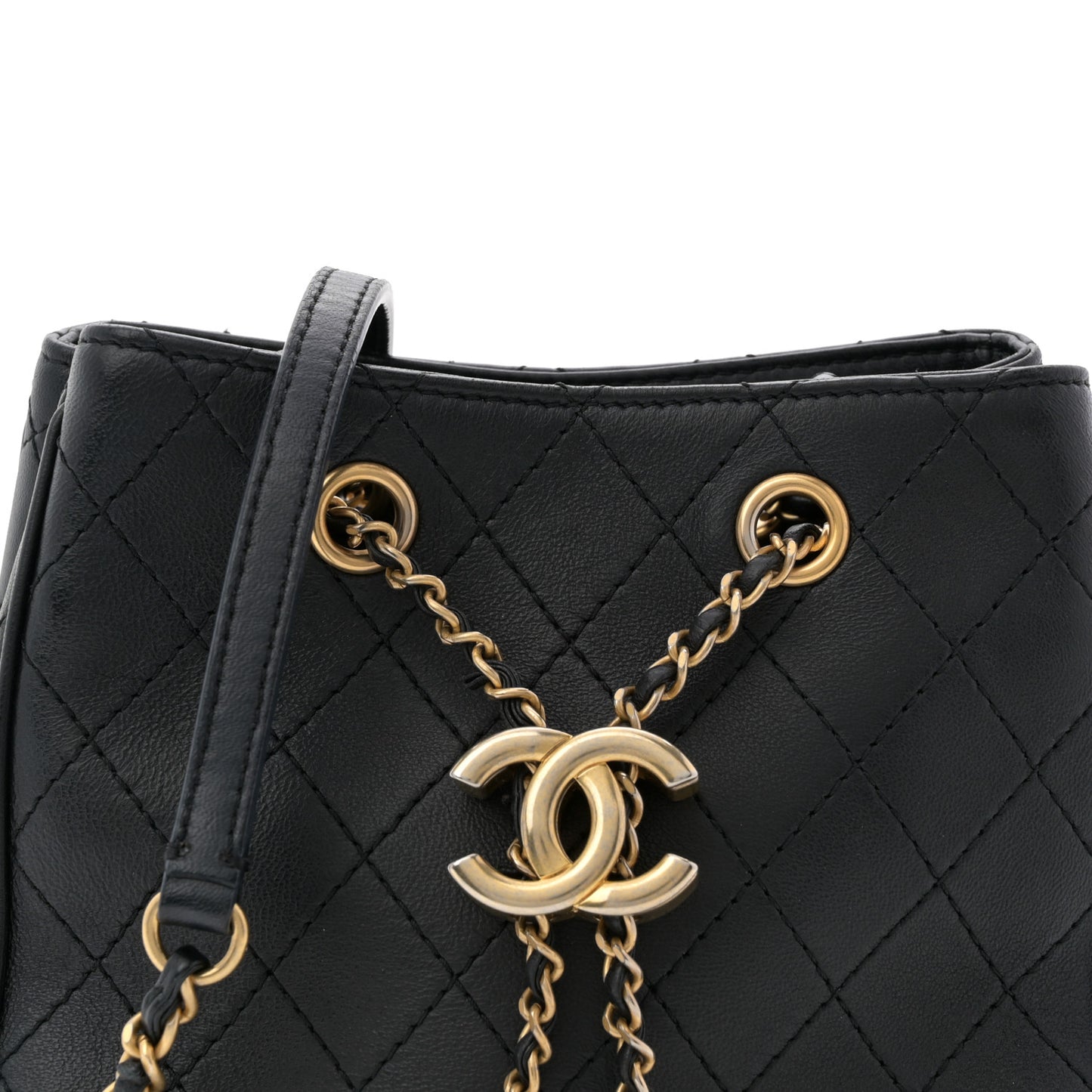 Calfskin Stitched Small Egyptian Amulet Drawstring Bag Black