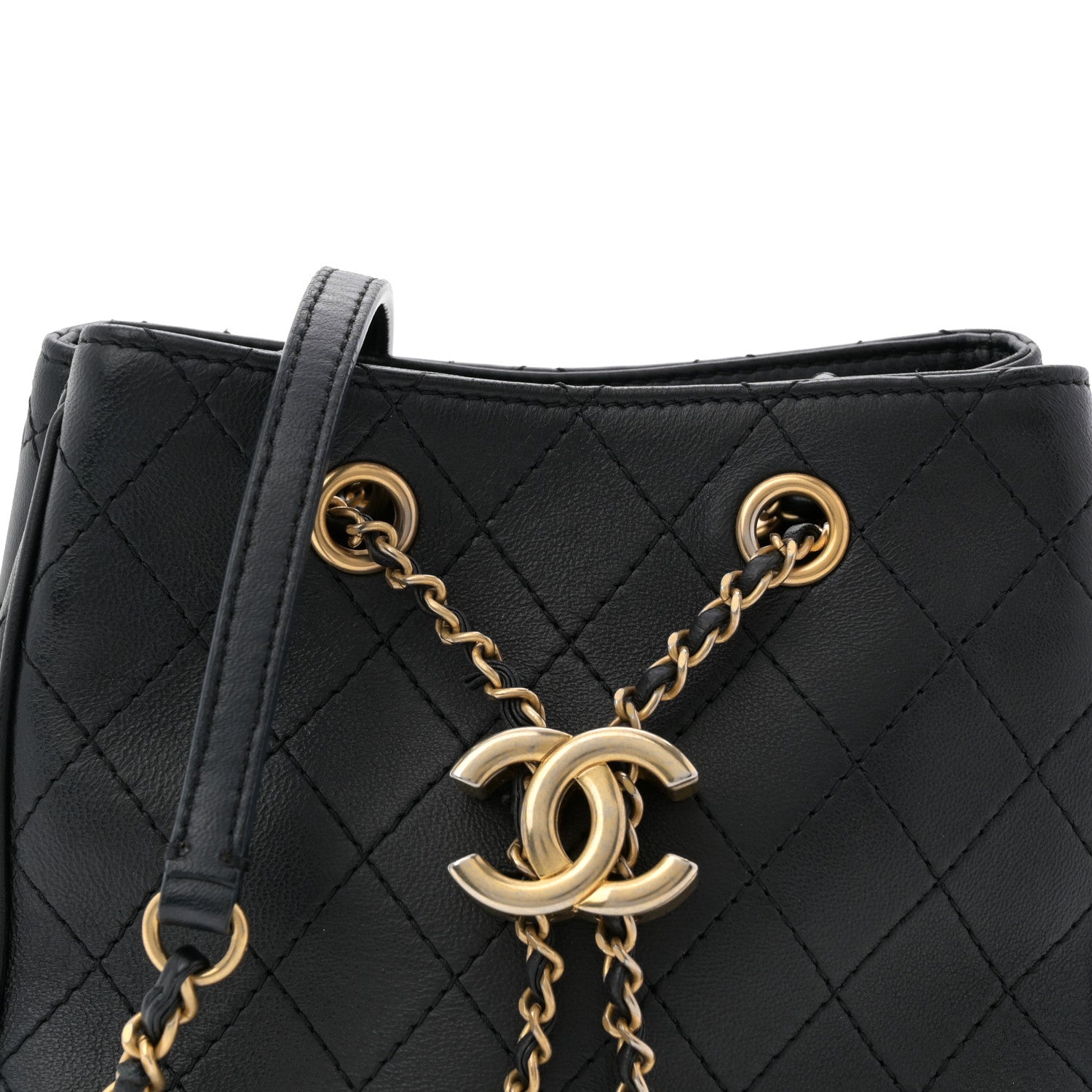 Chanel Calfskin Stitched Small Egyptian Amulet Drawstring Bag Black 8 of 11