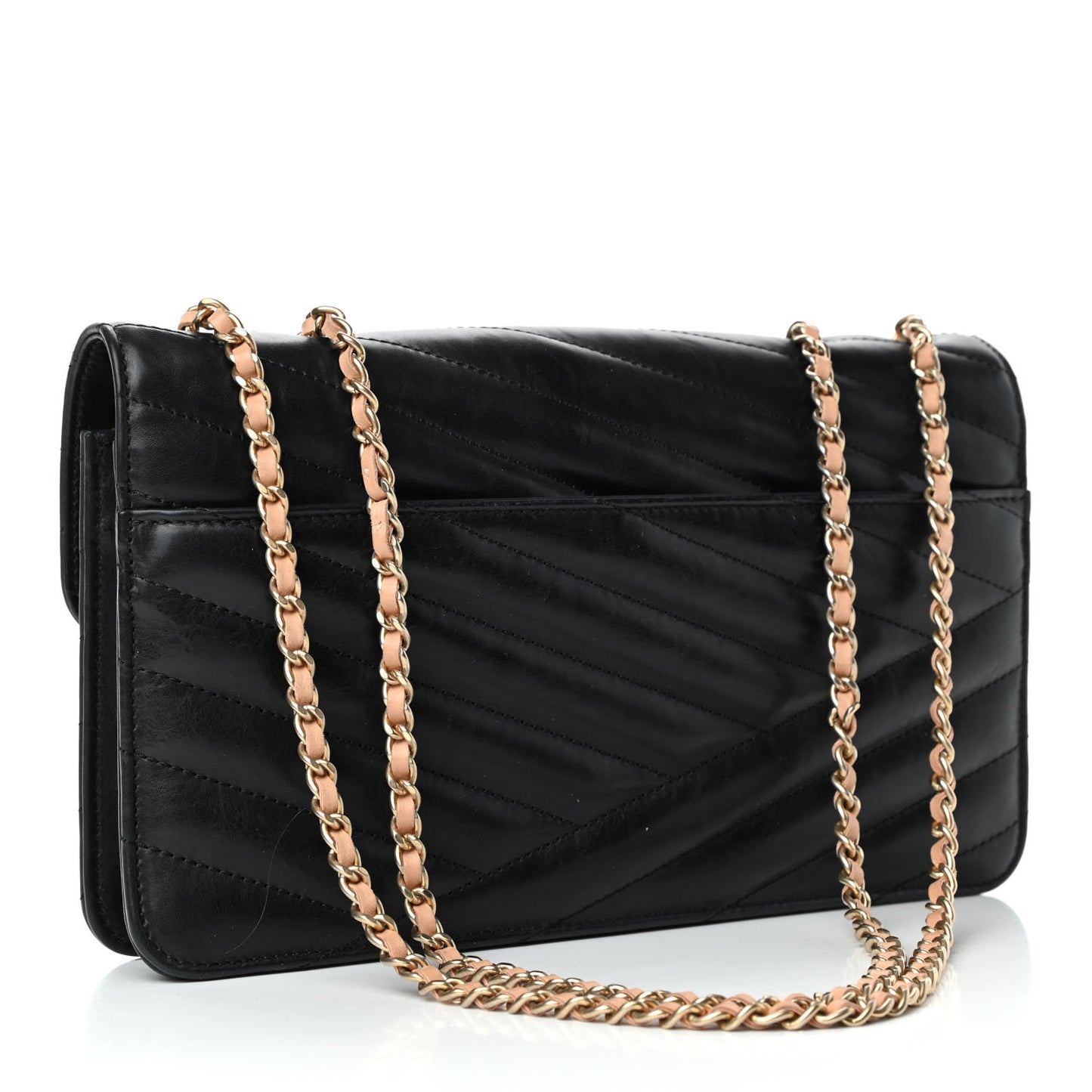 Calfskin Chevron Quilted Gabrielle Flap Black