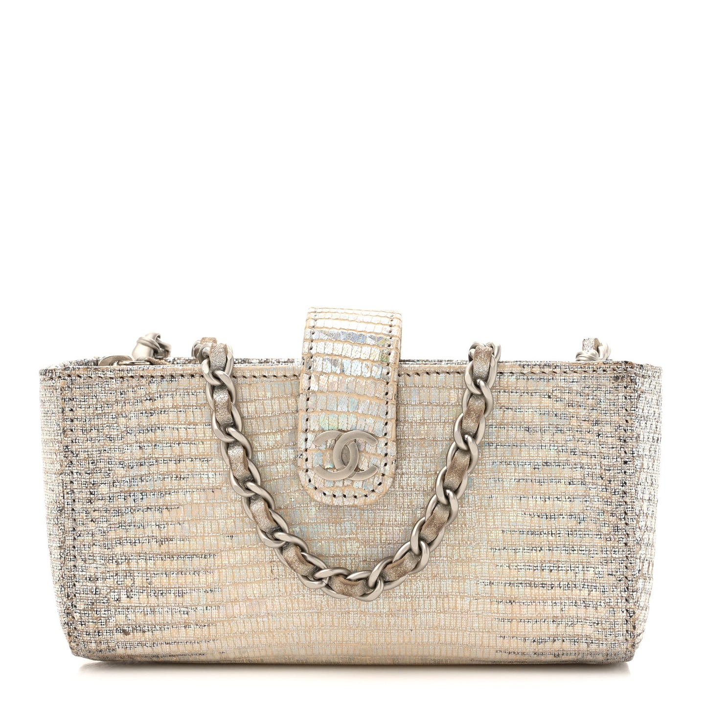 Iridescent Lizard Phone Holder Crossbody Silver