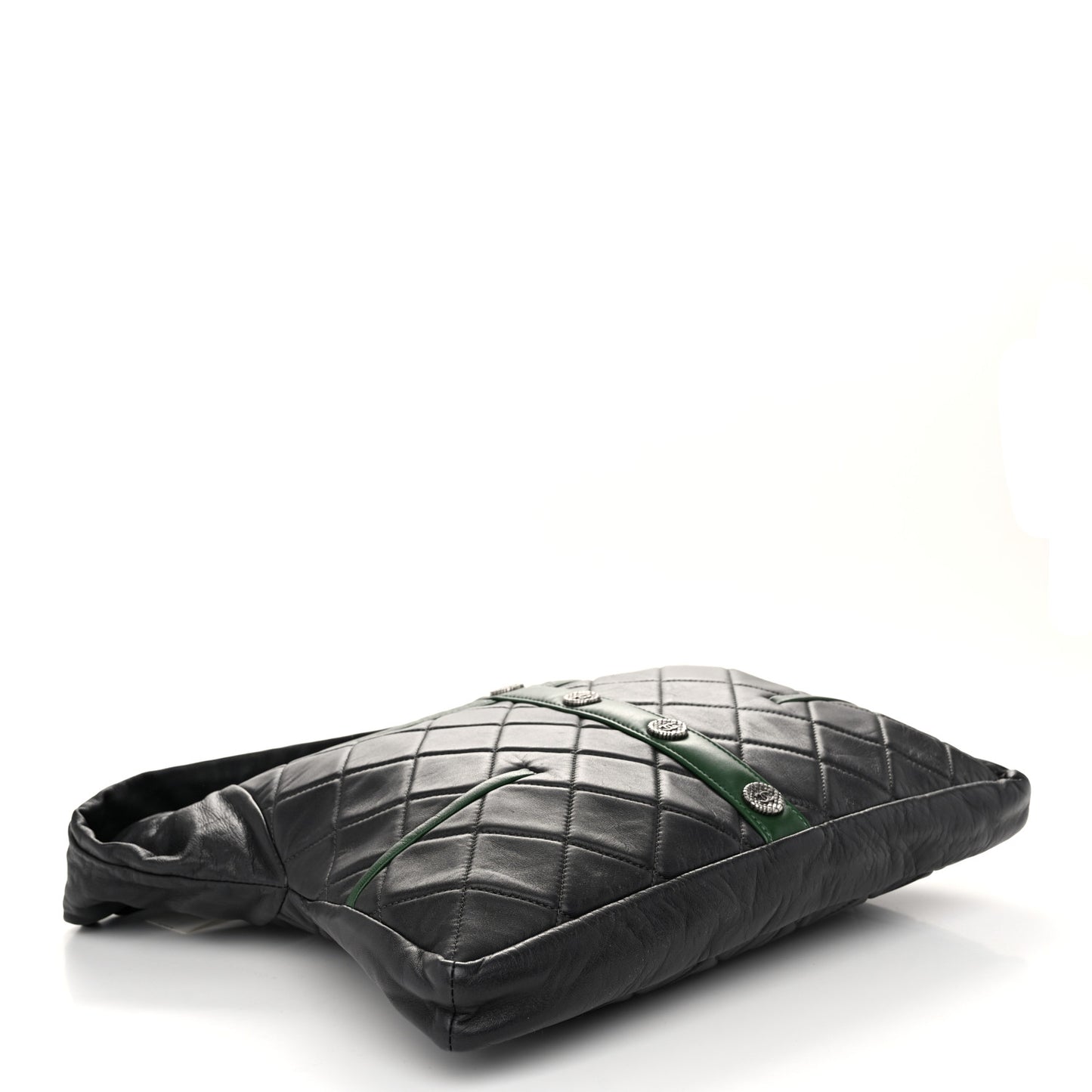 Lambskin Quilted Small Girl Bag Black Green