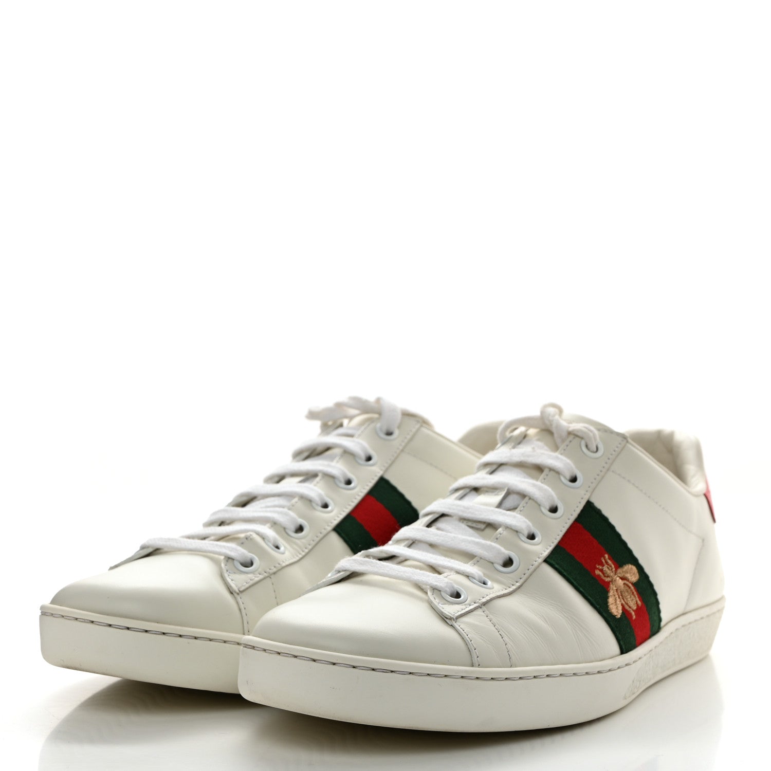 Gucci Calfskin Ayers Bee Embroidered Womens Ace Sneakers 39.5 White Green 3 of 8