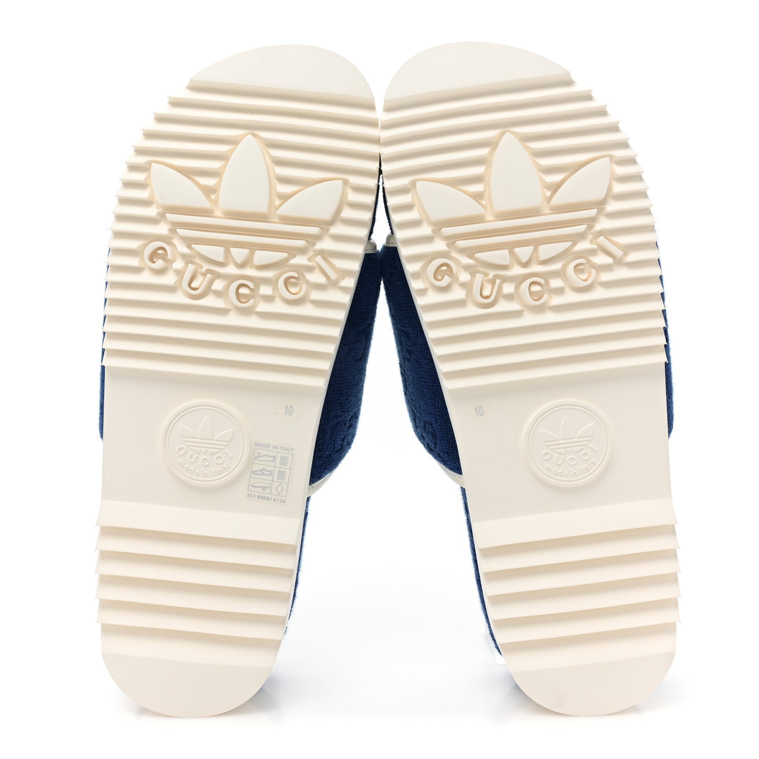 Gucci X ADIDAS Terry Cloth Trefoil GG Monogram Mens Platform Sandals 10 Oriental Blue Mystic White 5 of 7