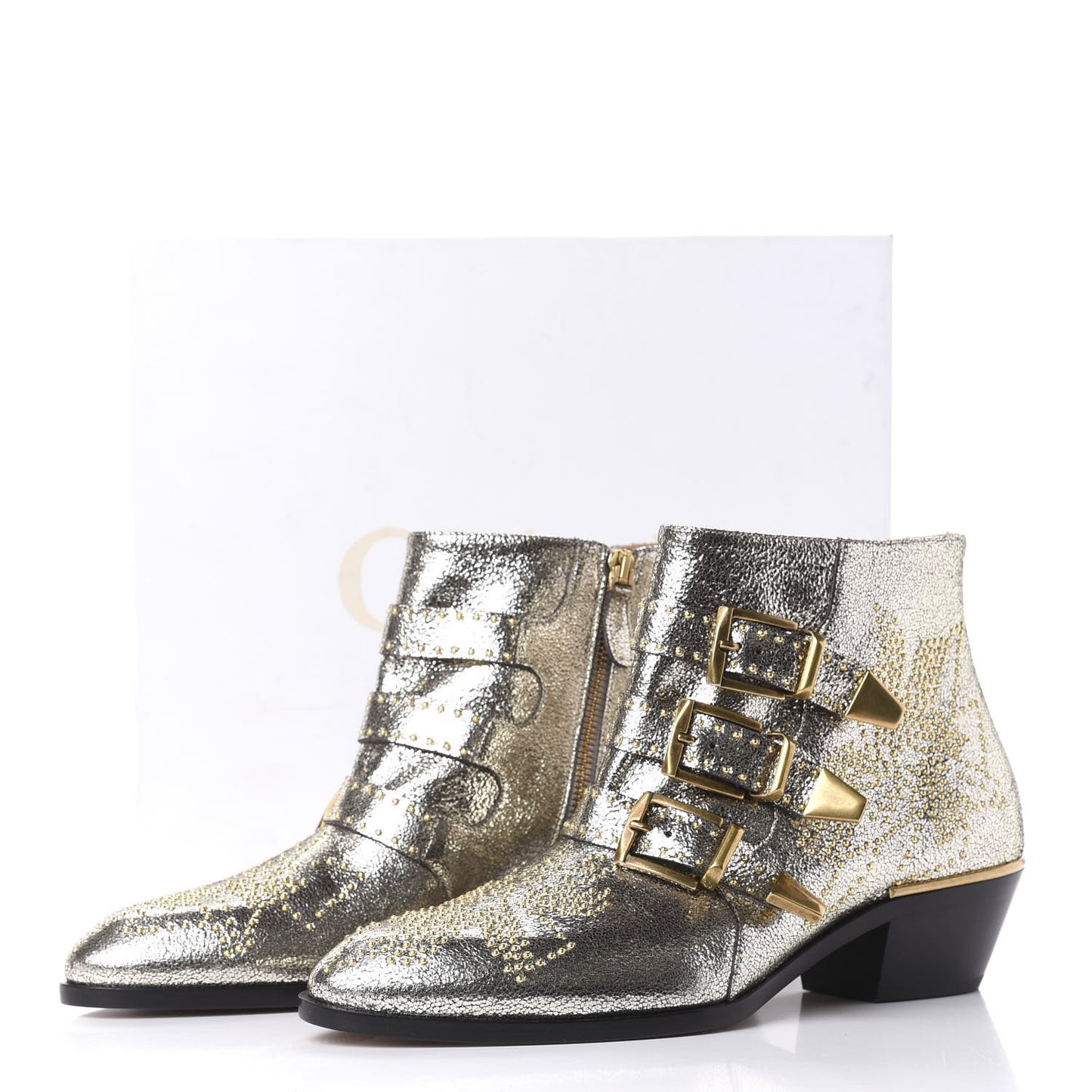Metallic Nappa Sheepskin Studded Susanna Ankle Boots 38.5 Gold