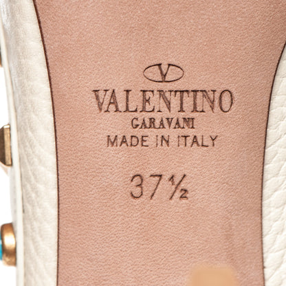 Valentino Garavani Pebbled Calfskin Turquoise Rockstud Rolling Ankle Strap 100mm Pumps 37.5 Ivory 6 of 7