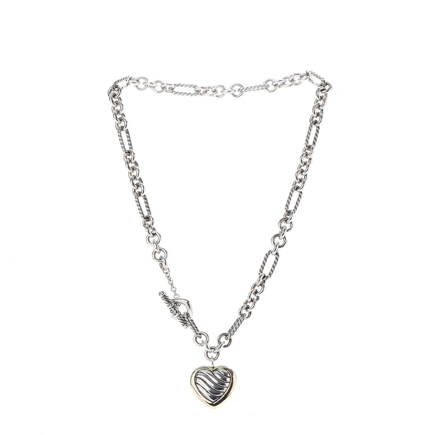 Sterling Silver 18K Yellow Gold Cable Heart Figaro Necklace