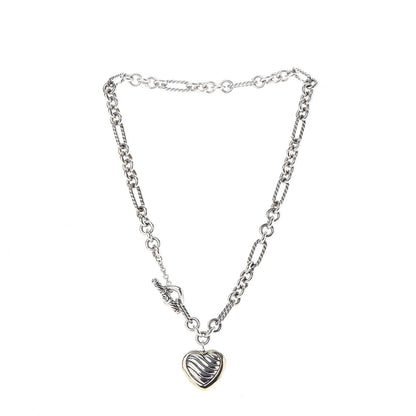 David Yurman Sterling Silver 18K Yellow Gold Cable Heart Figaro Necklace 4 of 8