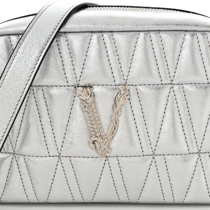 Versace Metallic Nappa Quilted Virtus Mini Camera Bag Silver 7 of 10