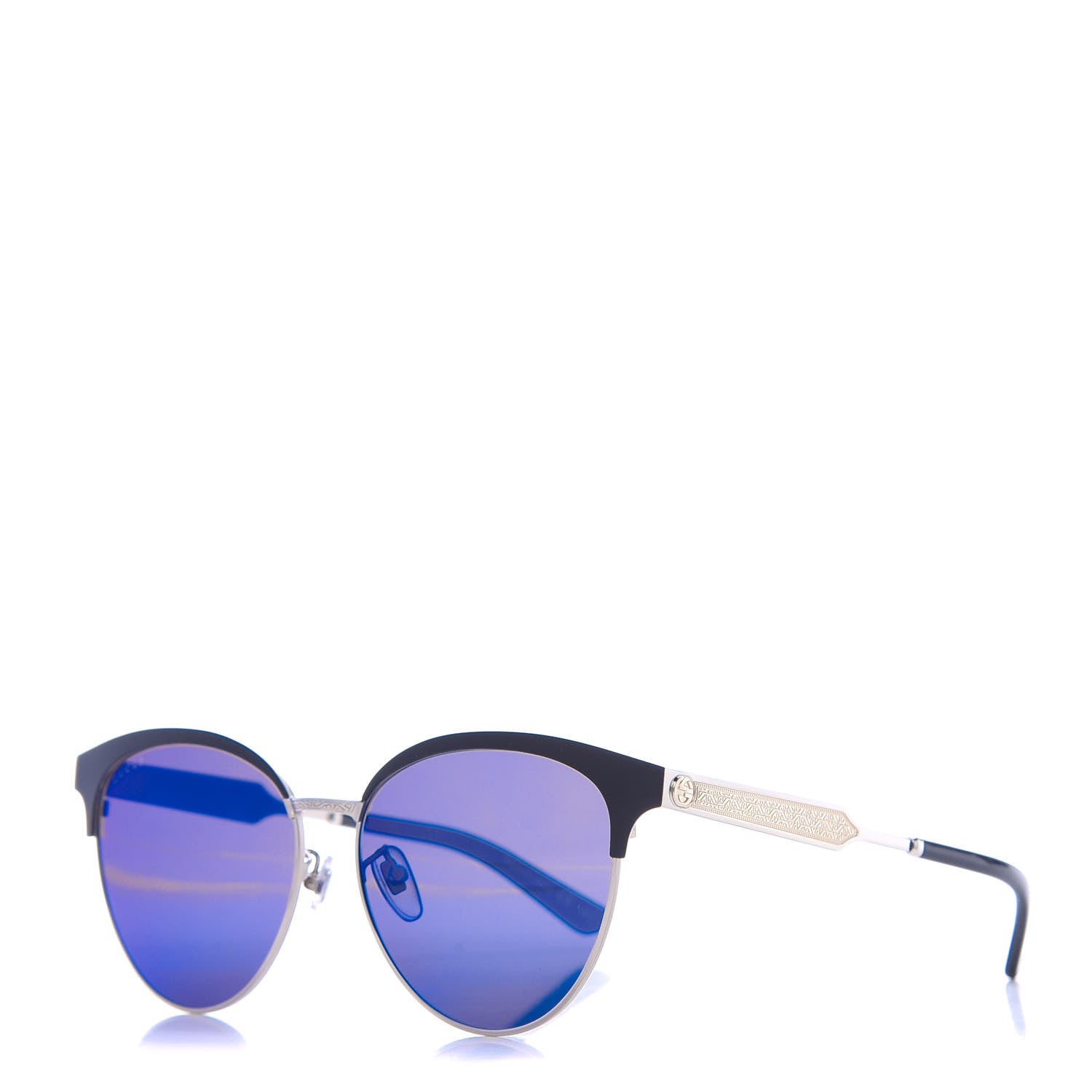 Gucci Round Metal GG0074SK Sunglasses Black Silver 1 of 8