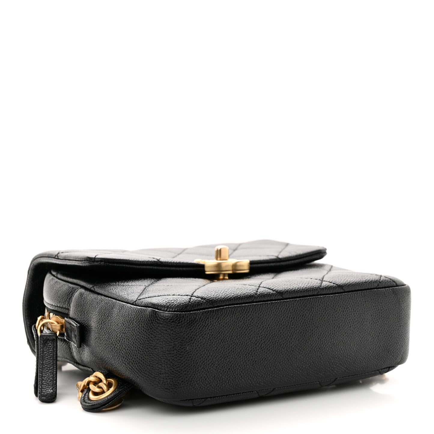 Shiny Caviar Quilted Chain Melody Backpack Black