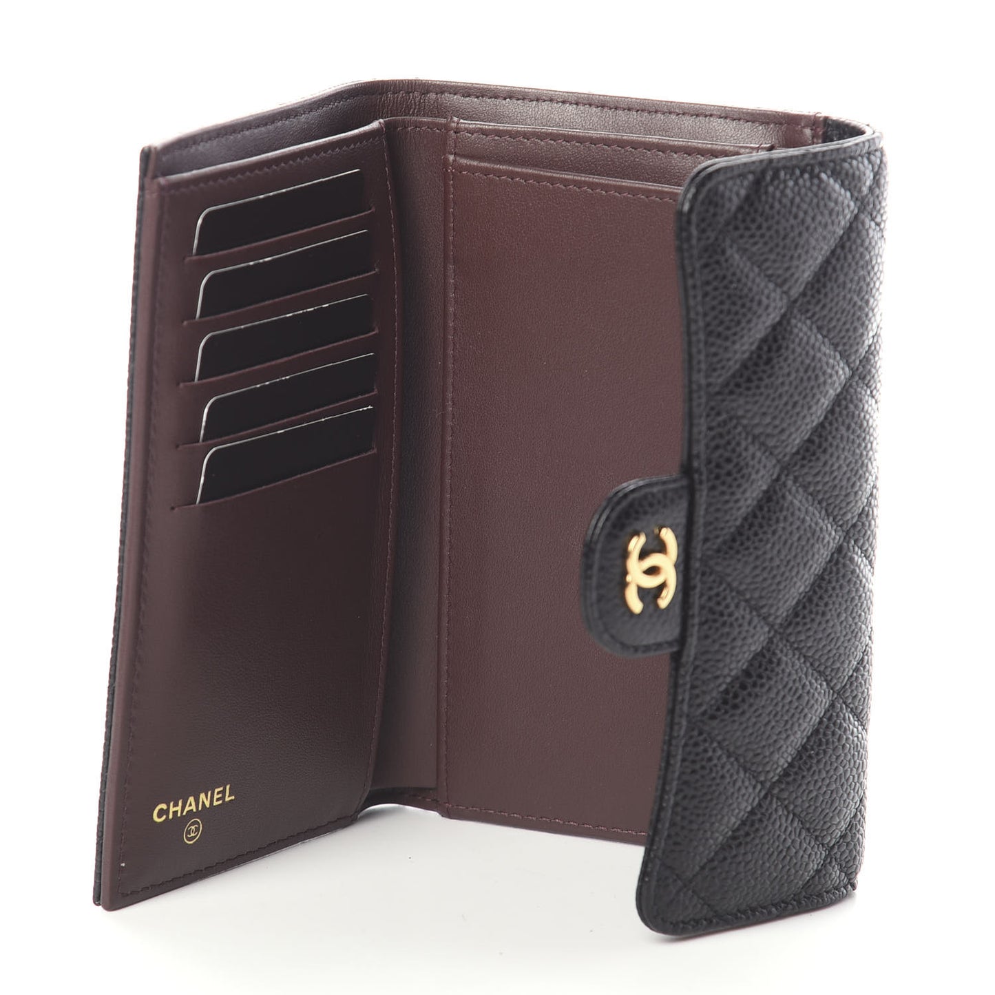 Caviar Quilted Medium Flap Wallet Black