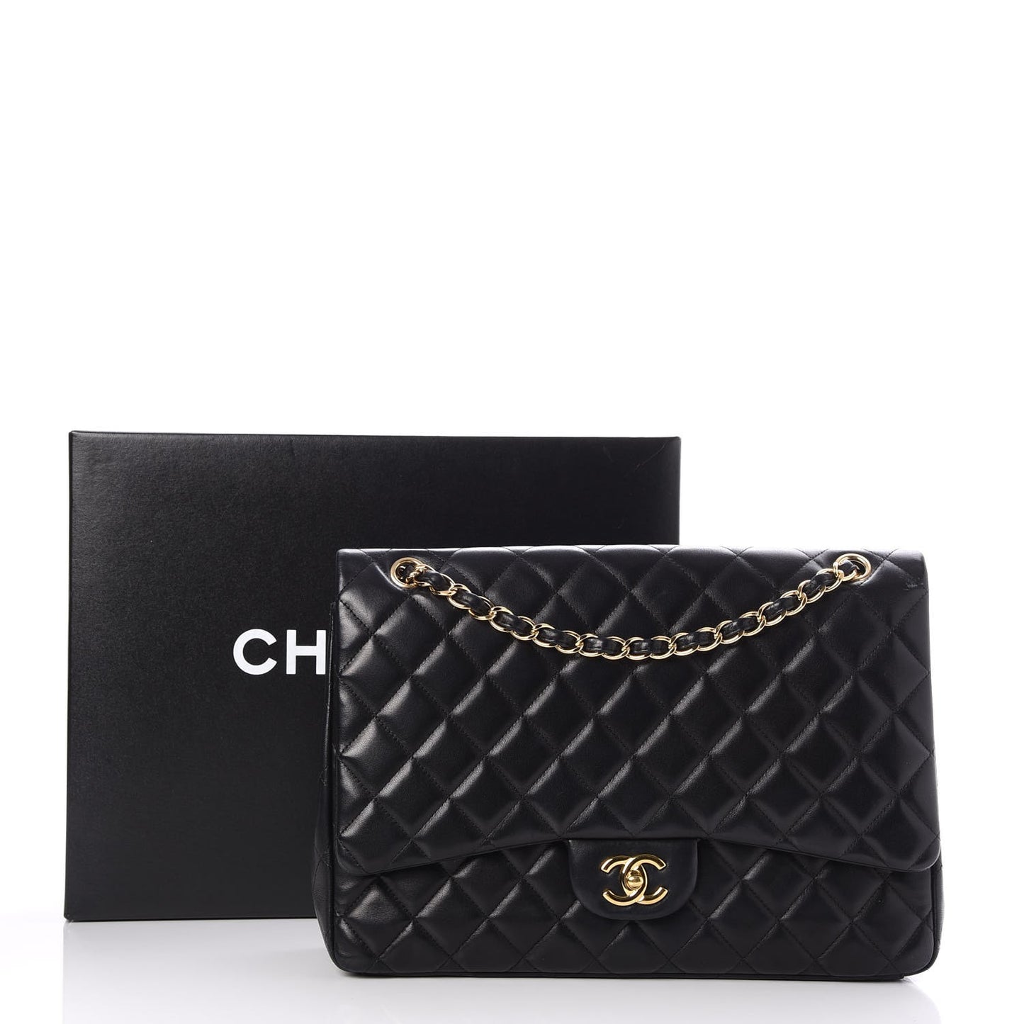 Lambskin Quilted Maxi Single Flap Black