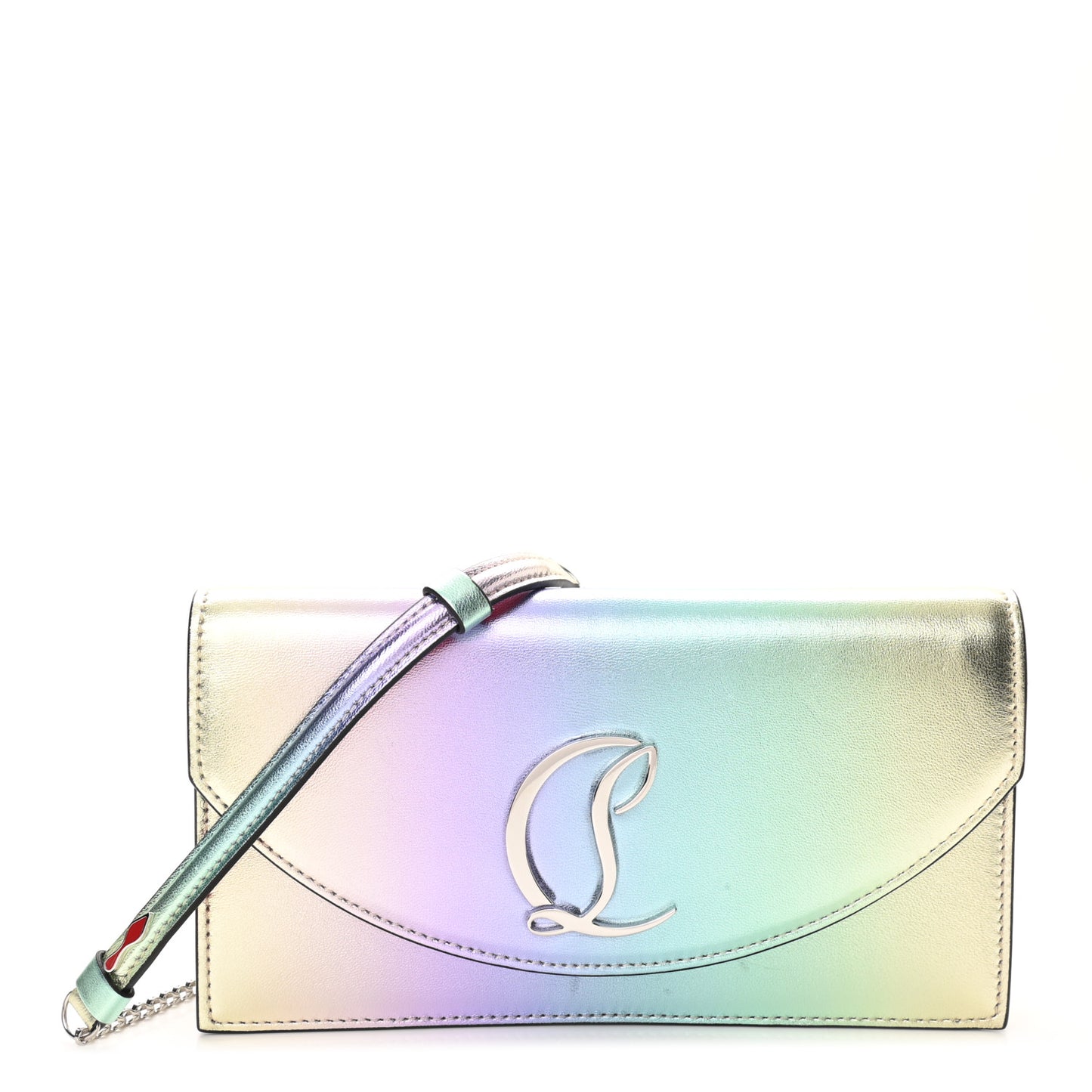 Iridescent Calfskin Loubi54 Crossbody Clutch Silver