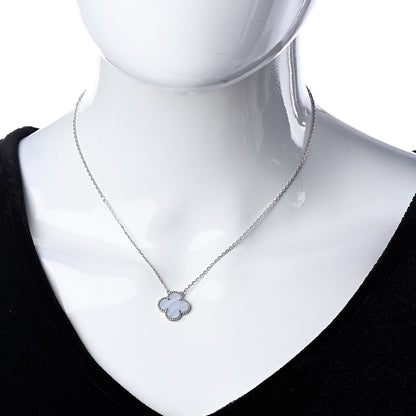 Van Cleef & Arpels 18K White Gold Chalcedony Vintage Alhambra Pendant Necklace 2 of 6