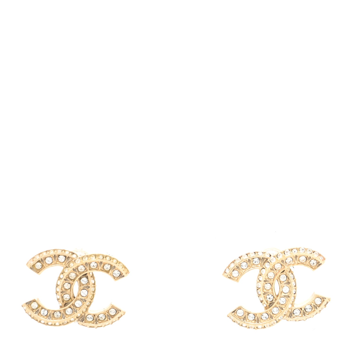 Chanel Crystal Timeless CC Earrings Light Gold 1 of 4