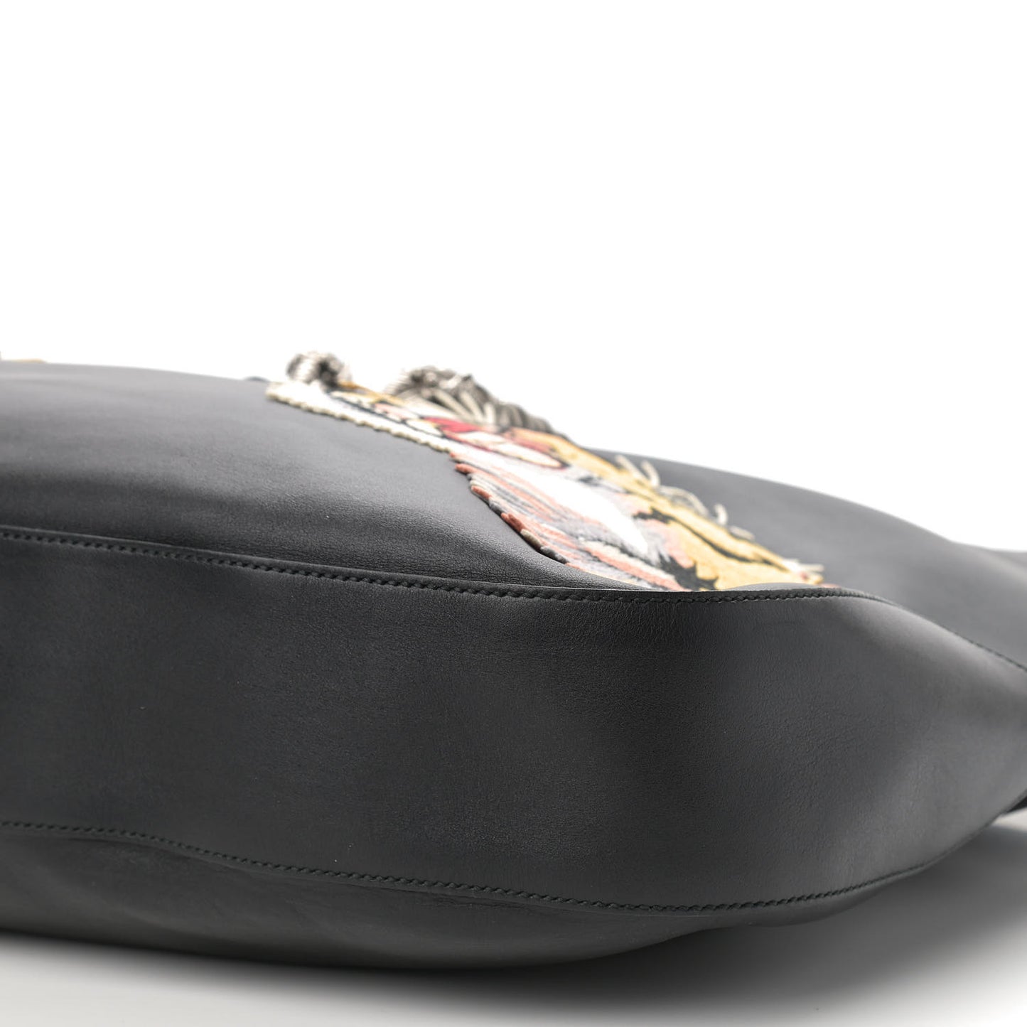 Calfskin Web Tiger Embroidered Extra Large Dionysus Hobo Black
