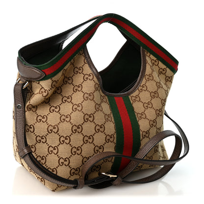 Gucci Monogram Web Small Giglio Tote Beige Dark Brown 4 of 10