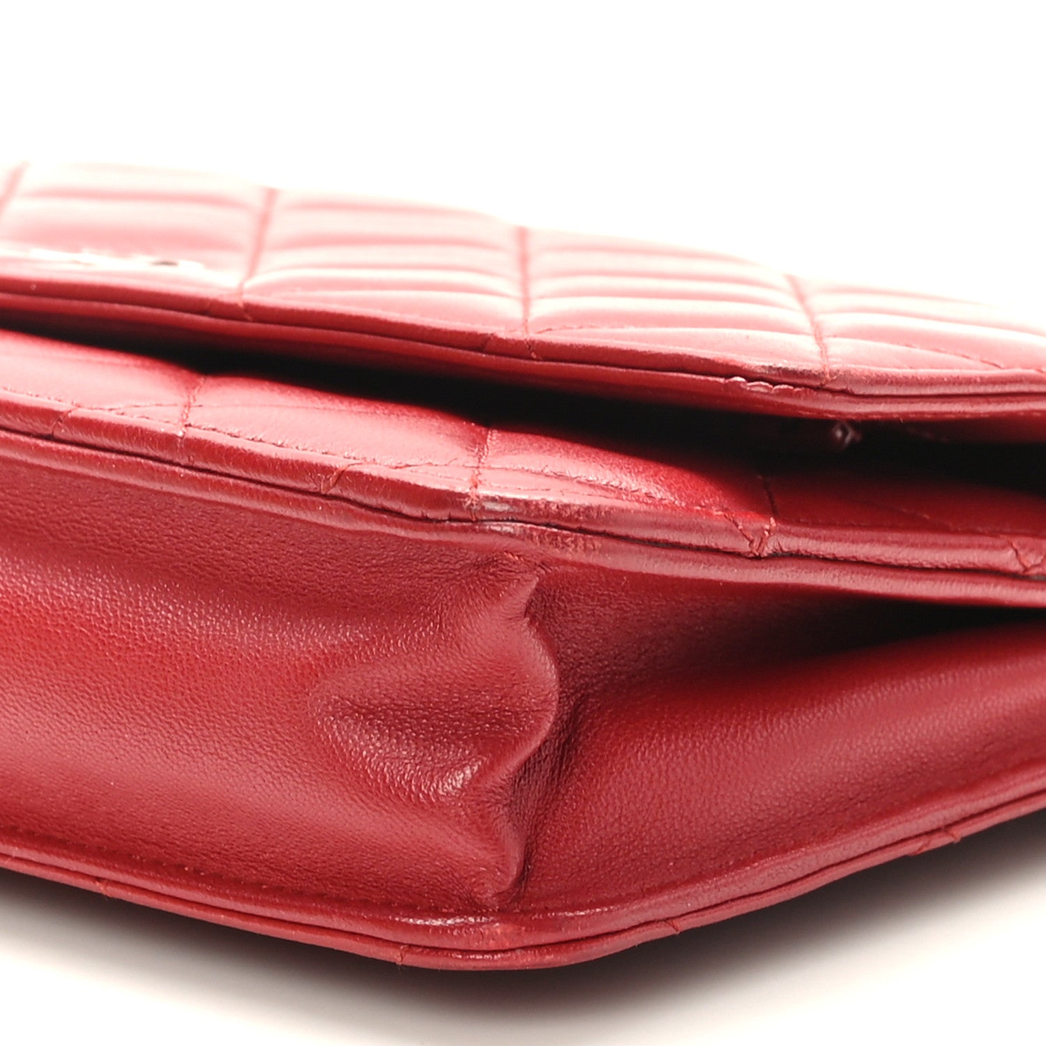 Chanel Lambskin Quilted Wallet On Chain WOC Red 10 of 11