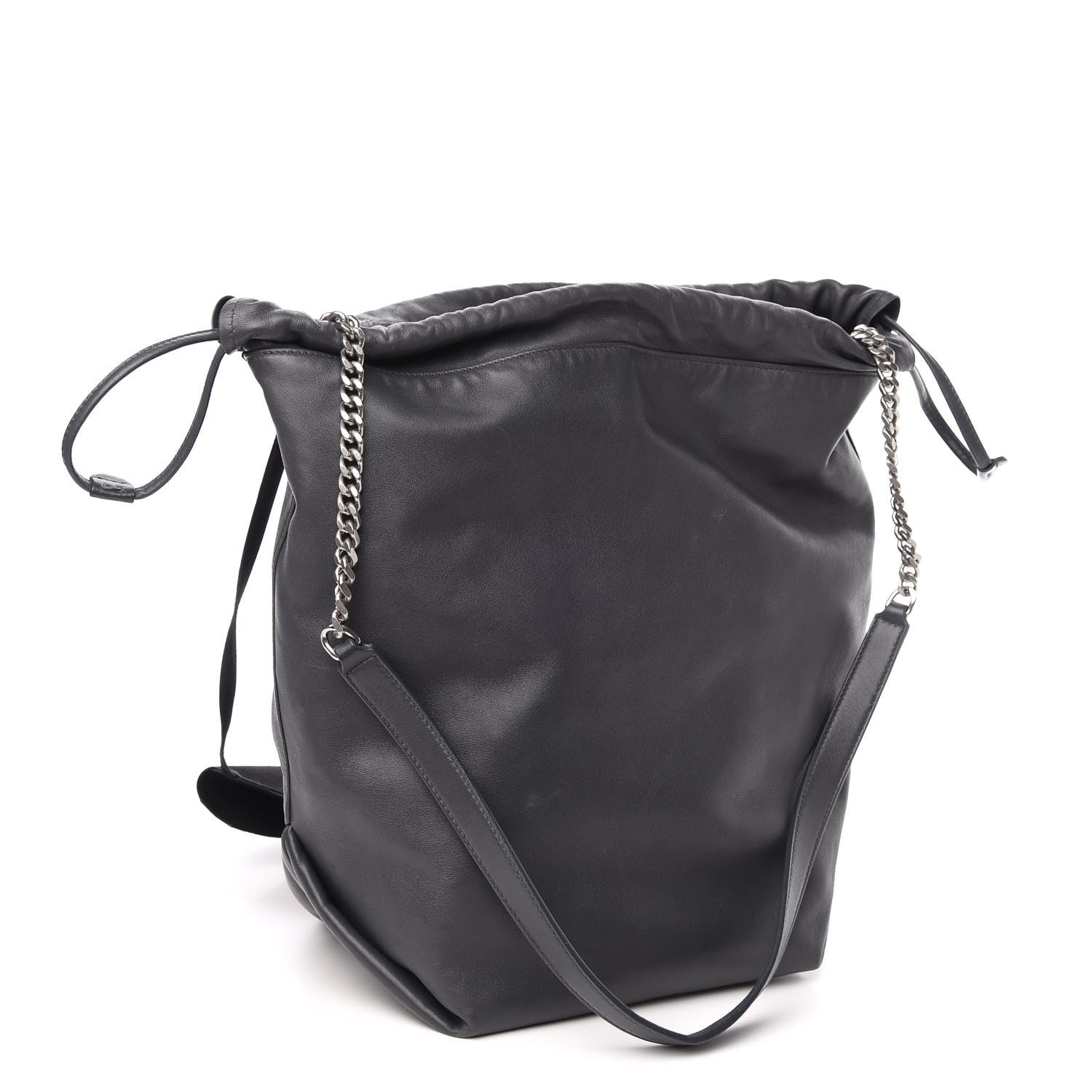 Saint Laurent Lambskin Teddy Drawstring Bag Grey 4 of 10