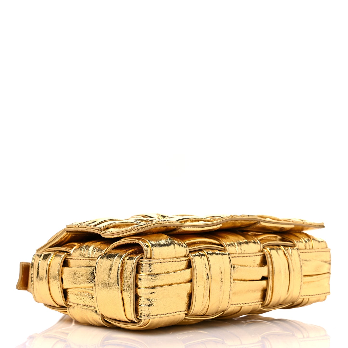 Metallic Calfskin Intreccio Plisse Cassette Crossbody Bag Gold