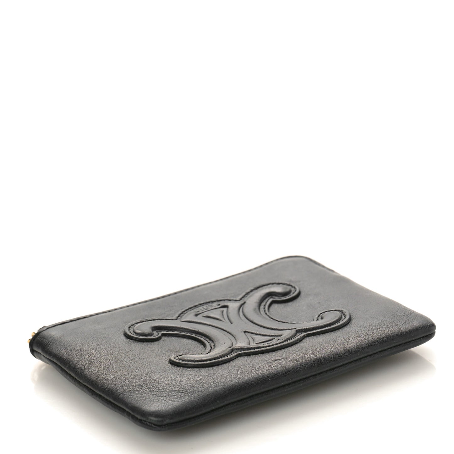 Smooth Calfskin Cuir Triomphe Coin and Card Pouch With Hook Black