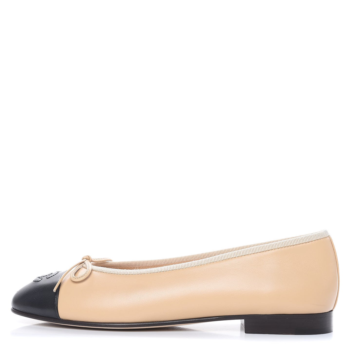 Lambskin Cap Toe CC Ballerina Flats 36.5 Beige Black