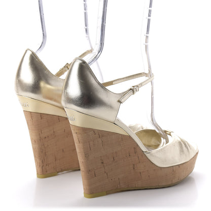 Gucci Cork Nappa Wedge Sandals 10 Gold 4 of 11