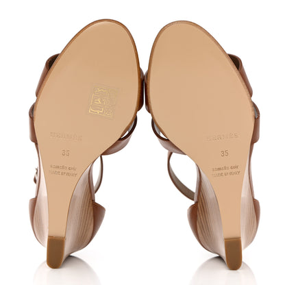 Hermes Calfskin Legend Wedge Sandals 35 Gold 5 of 9