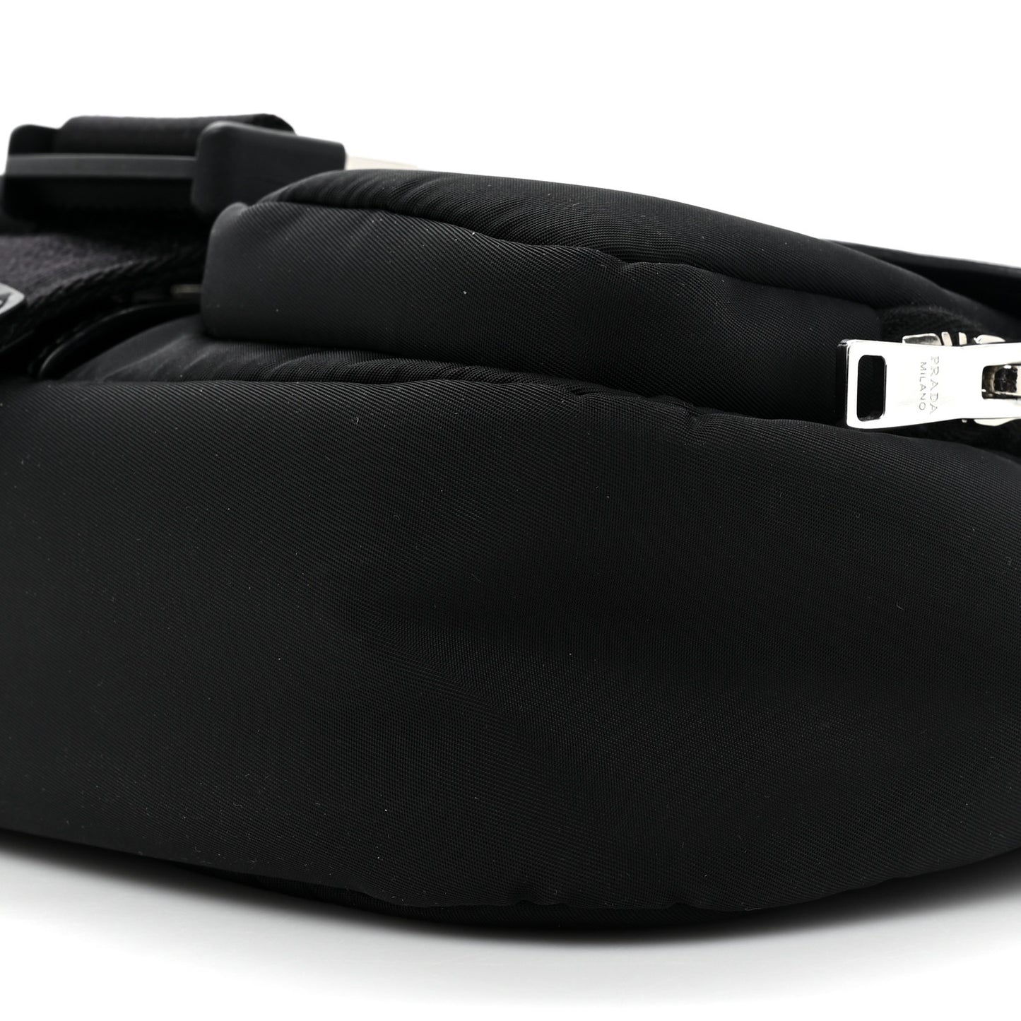 Re-Nylon Spazzolato Double Pocket Buckle Shoulder Bag Black