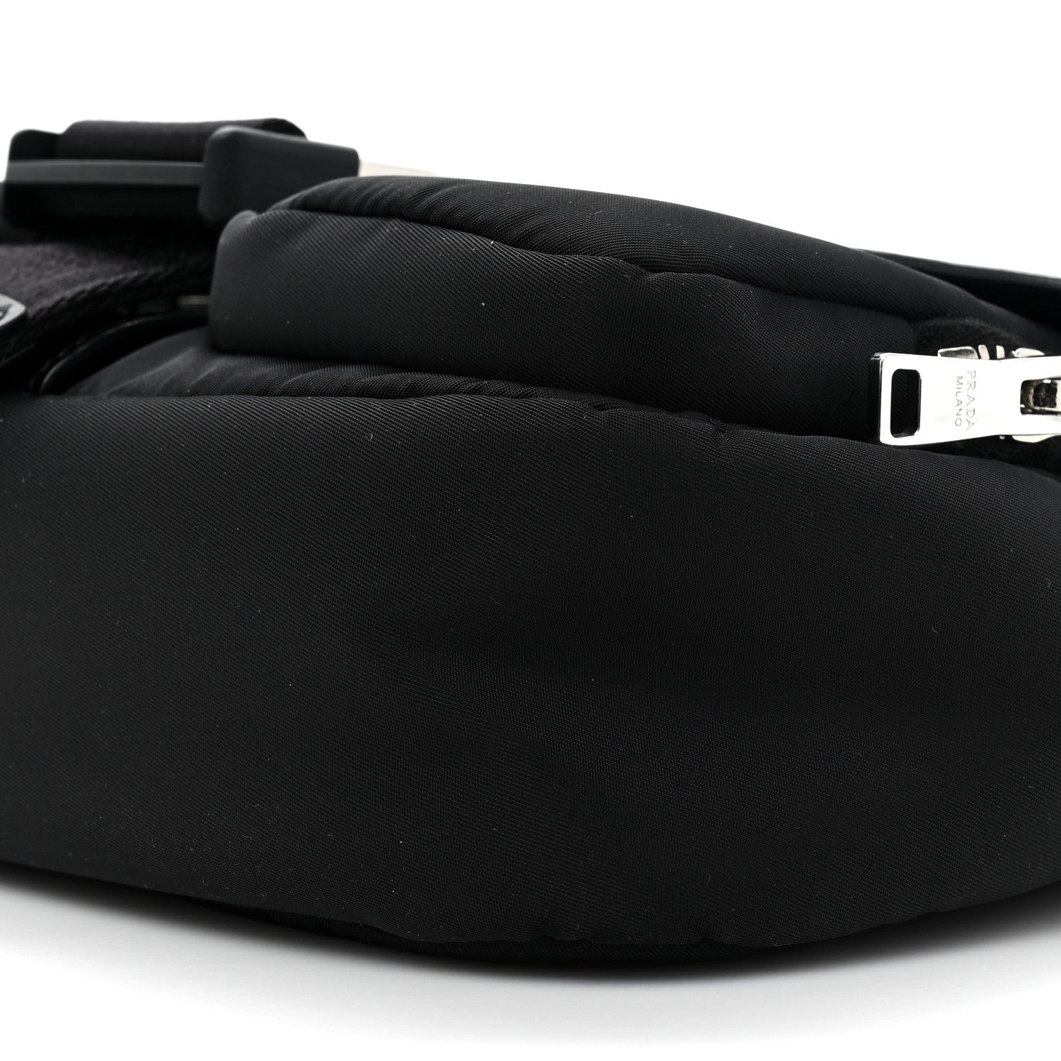 Prada Re-Nylon Spazzolato Double Pocket Buckle Shoulder Bag Black 6 of 7