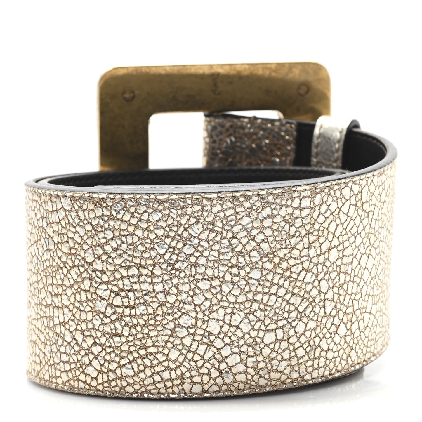 Metallic Calfskin Square Buckle Wide Belt 65 26 Gold