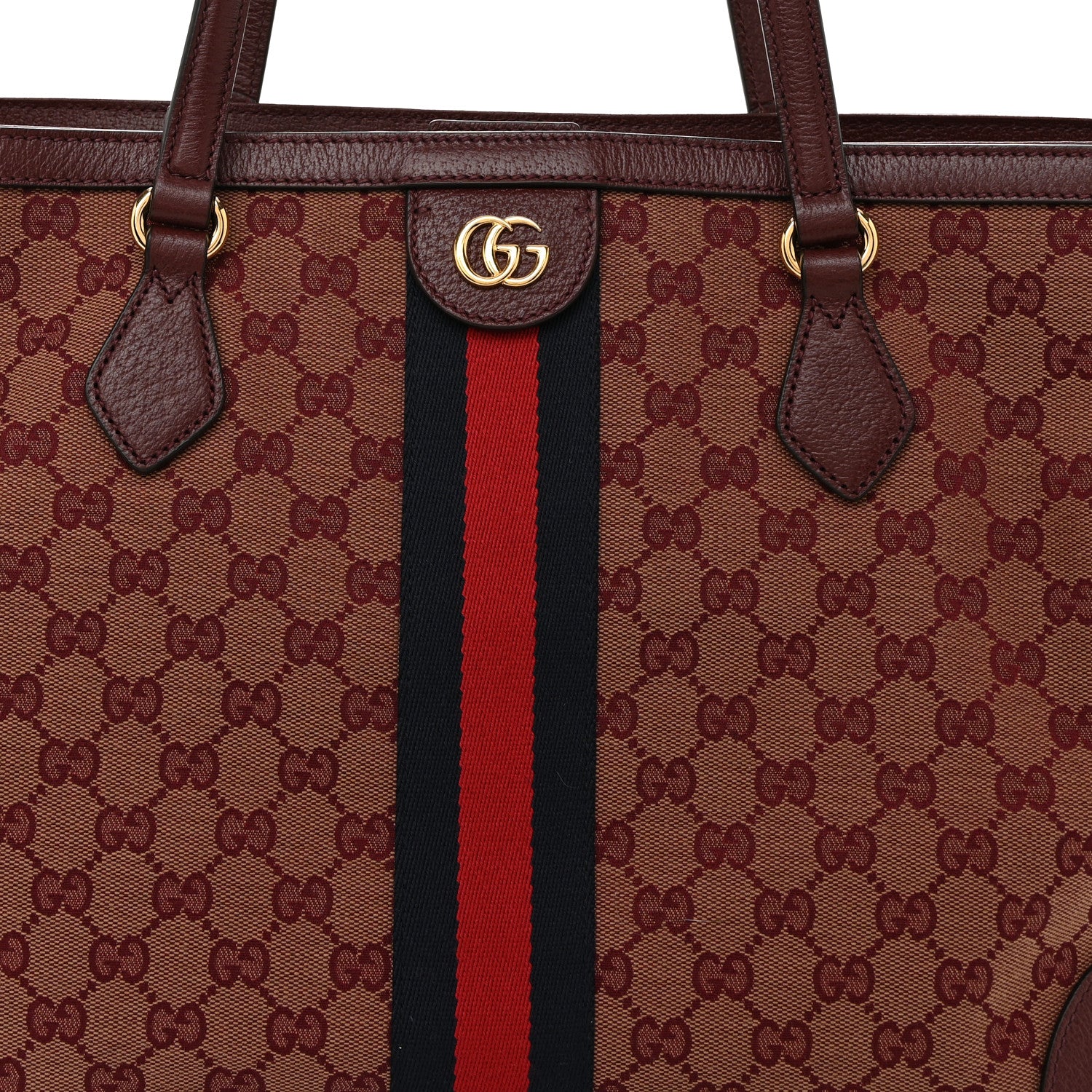 Gucci Monogram Textured Dollar Calfskin Web Medium Ophidia Shopping Tote Sahara Rubino Chardonnay 8 of 13