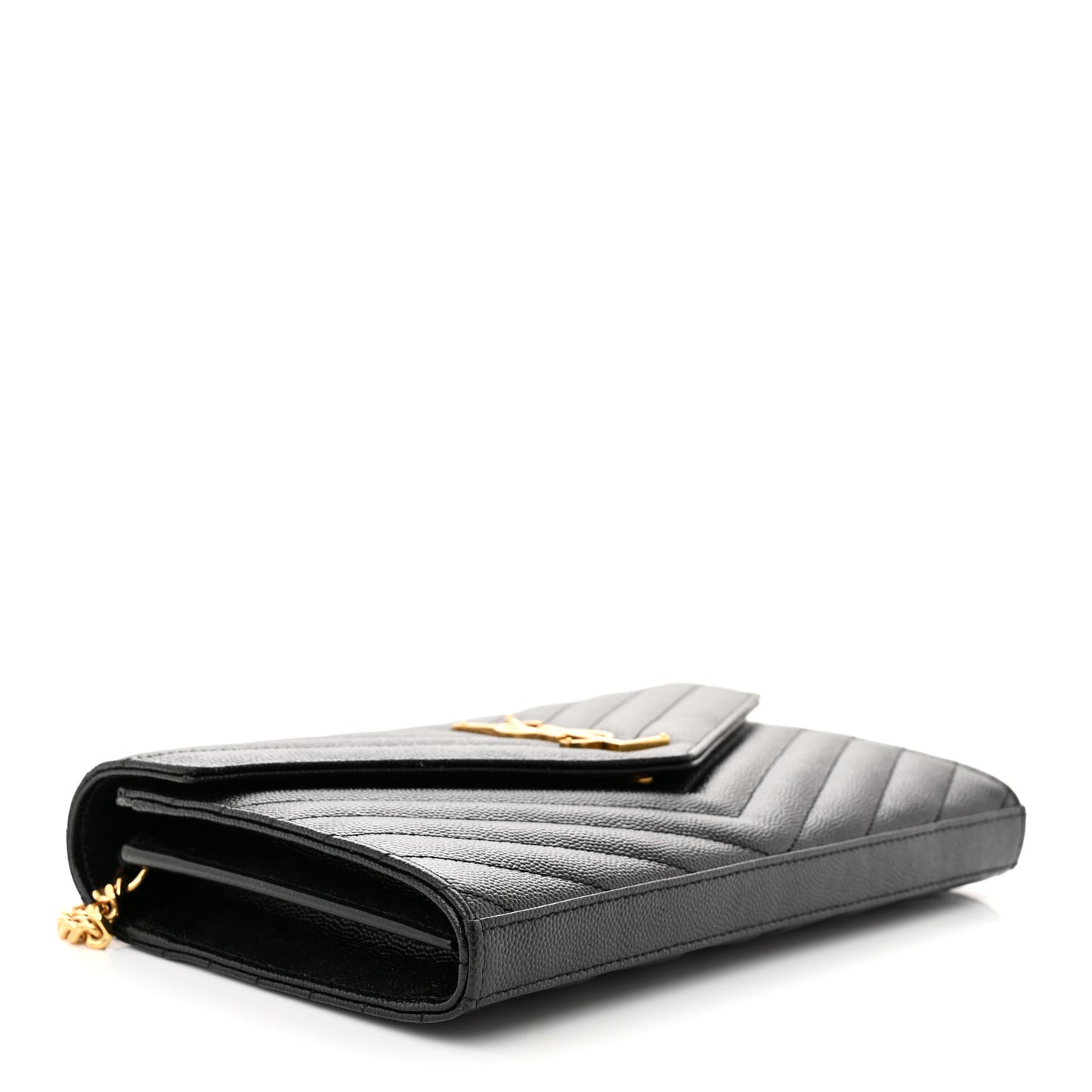 Grain De Poudre Matelasse Chevron Monogram Chain Wallet Black