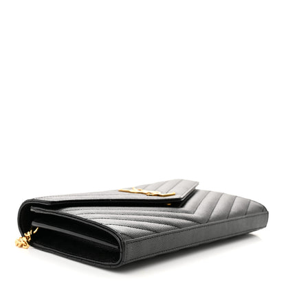 Saint Laurent Grain De Poudre Matelasse Chevron Monogram Chain Wallet Black 4 of 10
