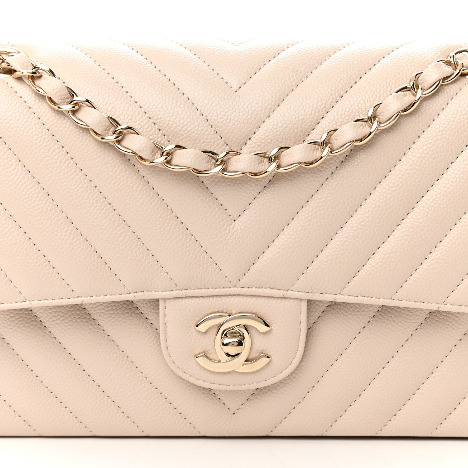 Chanel Caviar Chevron Quilted Medium Double Flap Beige 8 of 12