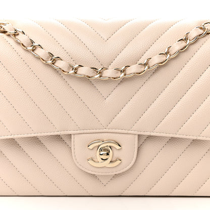 Chanel Caviar Chevron Quilted Medium Double Flap Beige 8 of 12
