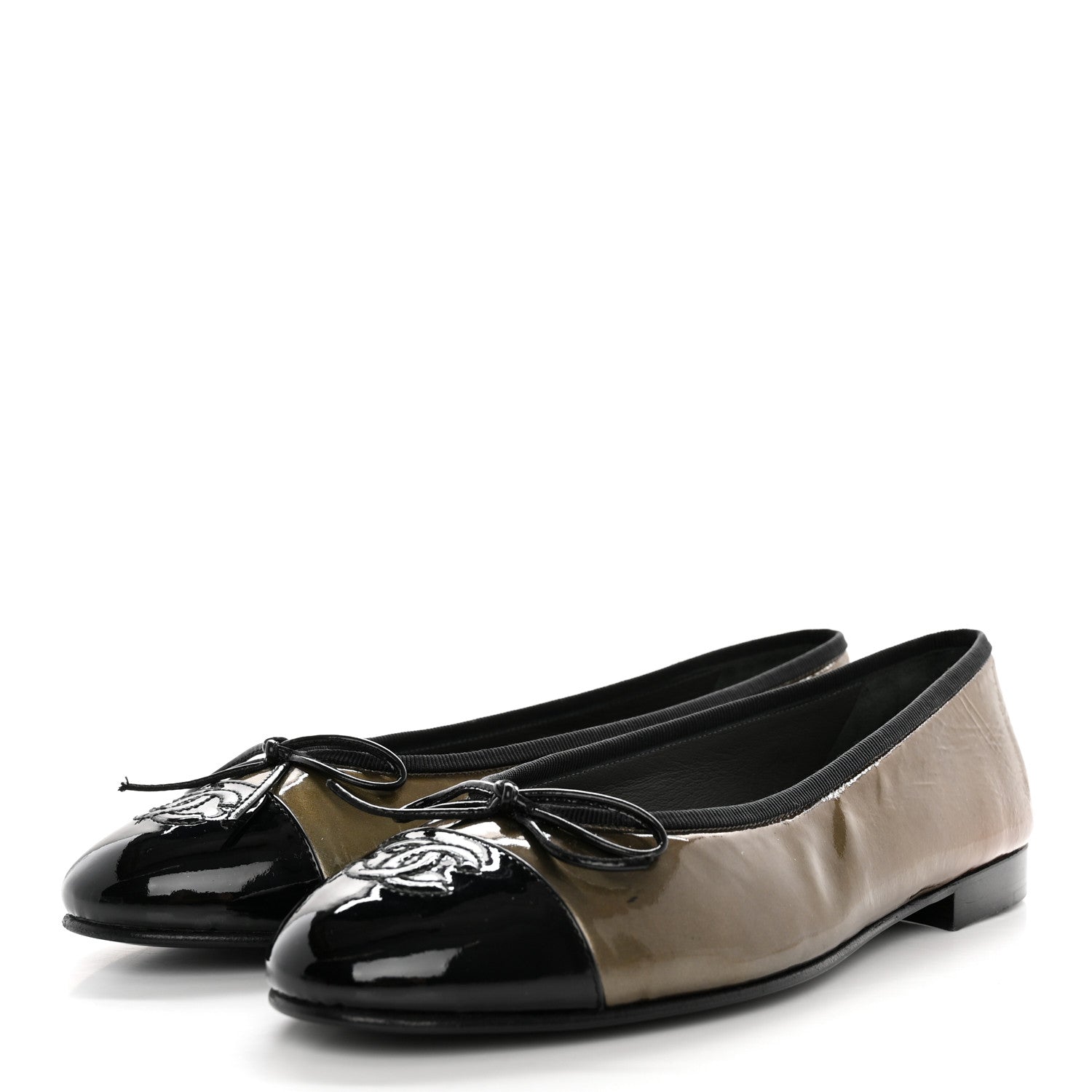 Chanel Patent CC Cap Toe Ballerina Flats 37 Black Green 3 of 13
