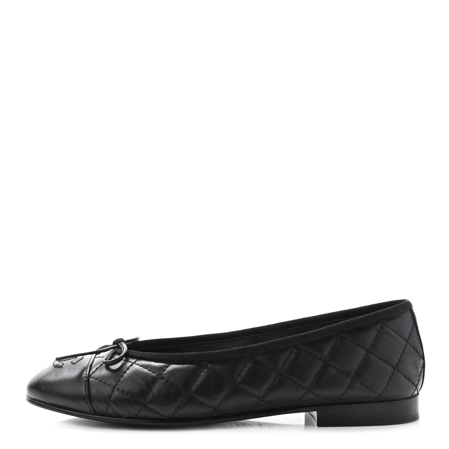 Chanel Aged Calfskin Quilted CC Cap Toe Ballerina Flats 37 Black 1 of 6