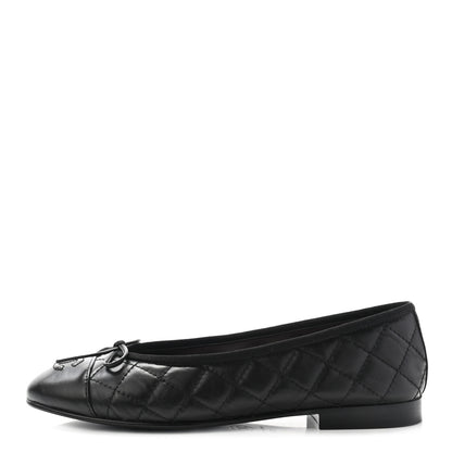 Chanel Aged Calfskin Quilted CC Cap Toe Ballerina Flats 37 Black 1 of 6