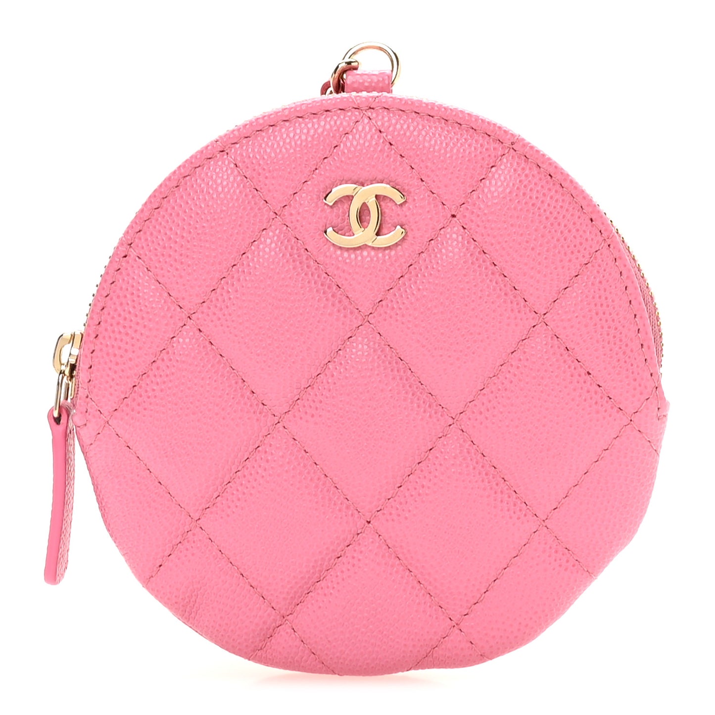 Caviar Quilted Round Clip On Coin Purse Pink
